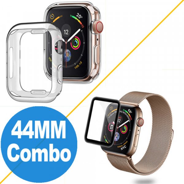 Wholesale Apple Watch Series 5 / 4 Tempered Glass Full Screen Protector + Watch Case 44MM (Black Rim Combo)